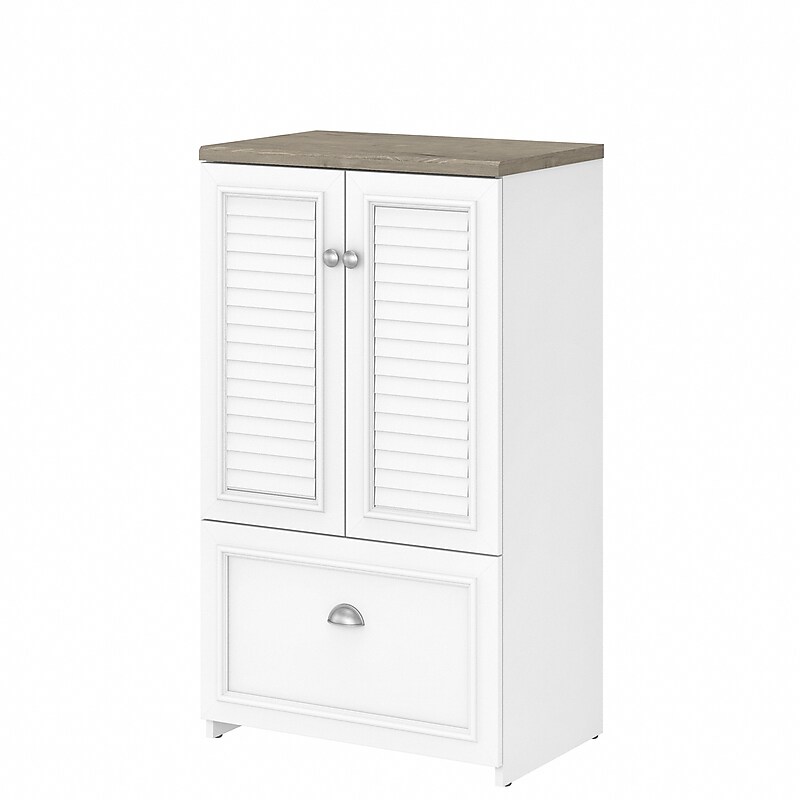 Bush Furniture Fairview 42" Storage Cabinet with 3 Shelves, Shiplap Gray/Pure White (WC53680-03) image 1