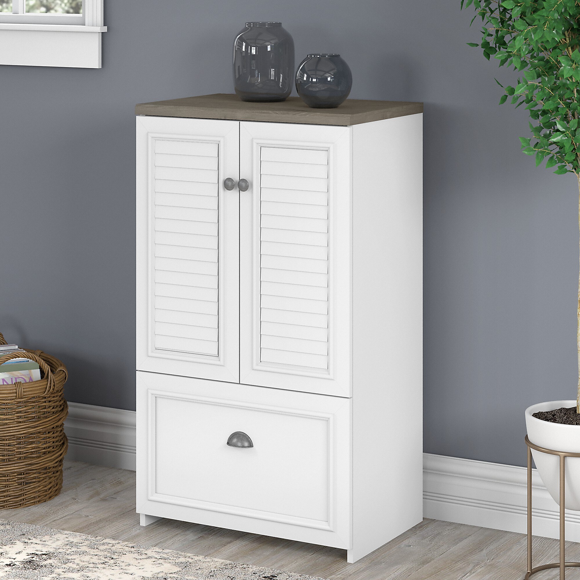 Bush Furniture Fairview 42″ Storage Cabinet with 3 Shelves, Shiplap Gray/Pure White (WC53680-03) Sansujyuku sansujyuku.com
