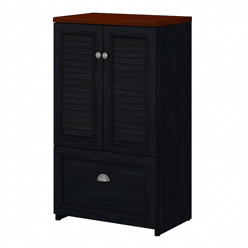 Bush Furniture Fairview 42"H Storage Cabinet with 3 Shelves, Antique Black/Hansen Cherry (WC53980-03) image 1