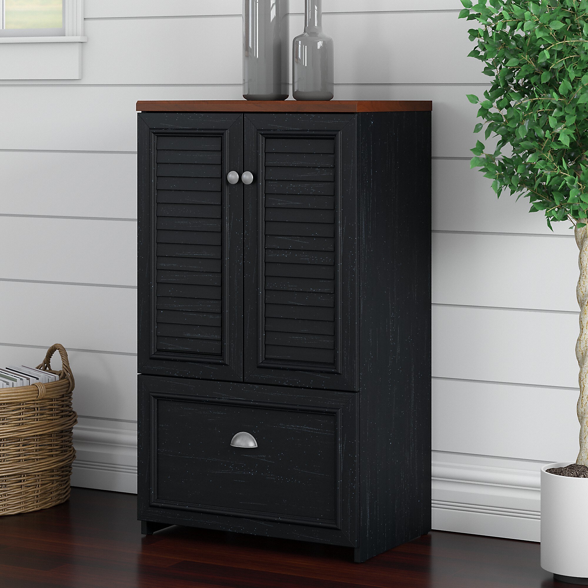 Bush Furniture Fairview 42″H Storage Cabinet with 3 Shelves, Antique Black/Hansen Cherry (WC53980-03) Sansujyuku sansujyuku.com