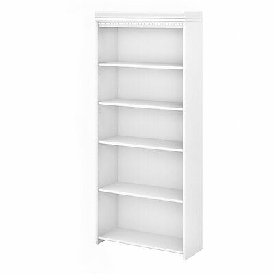Bush Furniture Fairview 69"H 5-Shelf Bookcase with Adjustable Shelves, Shiplap Gray/Pure White Laminated Wood (WC53665-03)