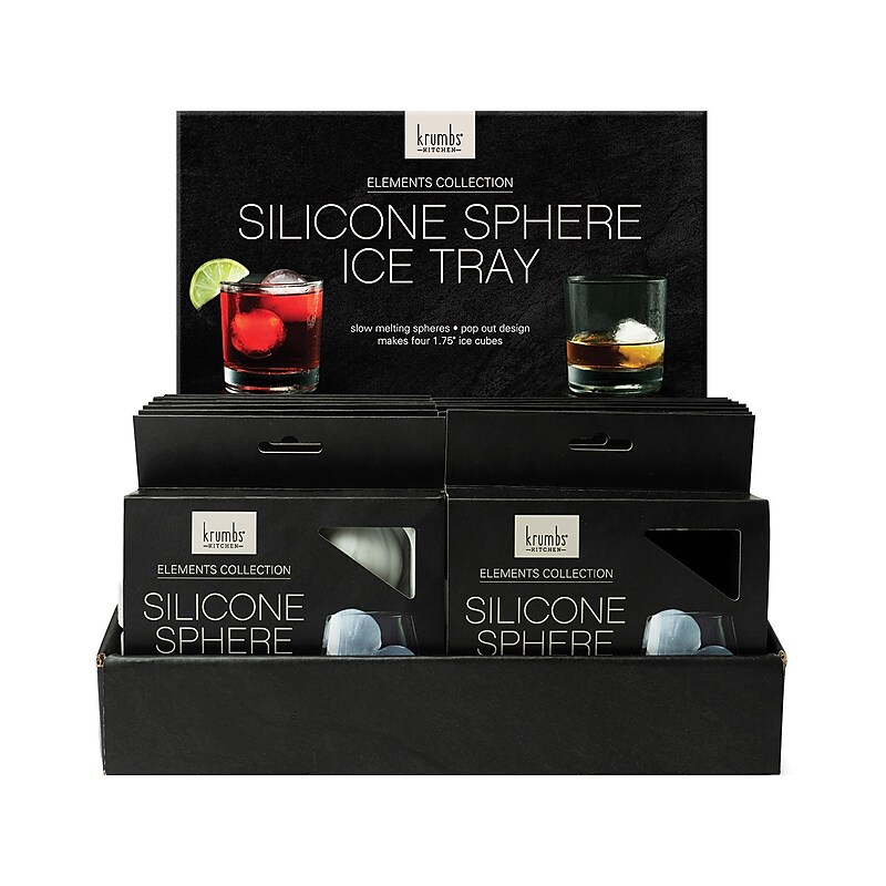 DM Merchandising Krumbs Kitchen Elements Collection Silicone Sphere Ice Trays, Marble/Black, 12/Display (KKELIT12) image 1