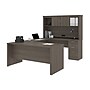 Bestar Logan 66"W U or L-Shaped Executive Office Desk with Pedestal and Hutch, Bark Grey (46410-47)~#|#~sp168526620_sc7