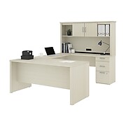 Bestar Logan 66W U or L-Shaped Executive Office Desk with Pedestal and Hutch, White Chocolate (46410-31)