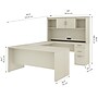 Bestar Logan 66"W U or L-Shaped Executive Office Desk with Pedestal and Hutch, White Chocolate (46410-31)~#|#~sp168526687_sc7