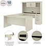 Bestar Logan 66"W U or L-Shaped Executive Office Desk with Pedestal and Hutch, White Chocolate (46410-31)~#|#~sp168526689_sc7