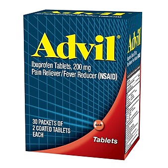 Advil 200mg Ibuprofen Pain Reliever Tablet, 2/Packet, 30 Packets/Pack (LIL58030)