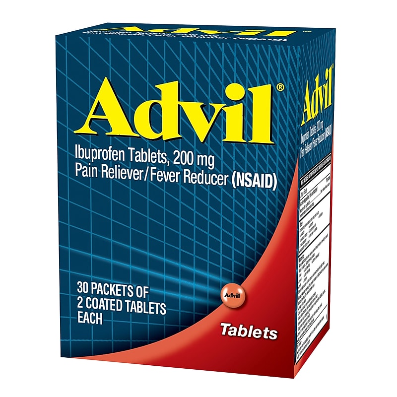Advil 200mg Ibuprofen Pain Reliever Tablet, 2/Packet, 30 Packets/Box (64008/7012-30) image 1