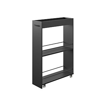 Ameriwood Trestle 3-Shelf Particle Board Mobile Laundry Cart with Dual Wheel Front Casters, Black (3848407COM)