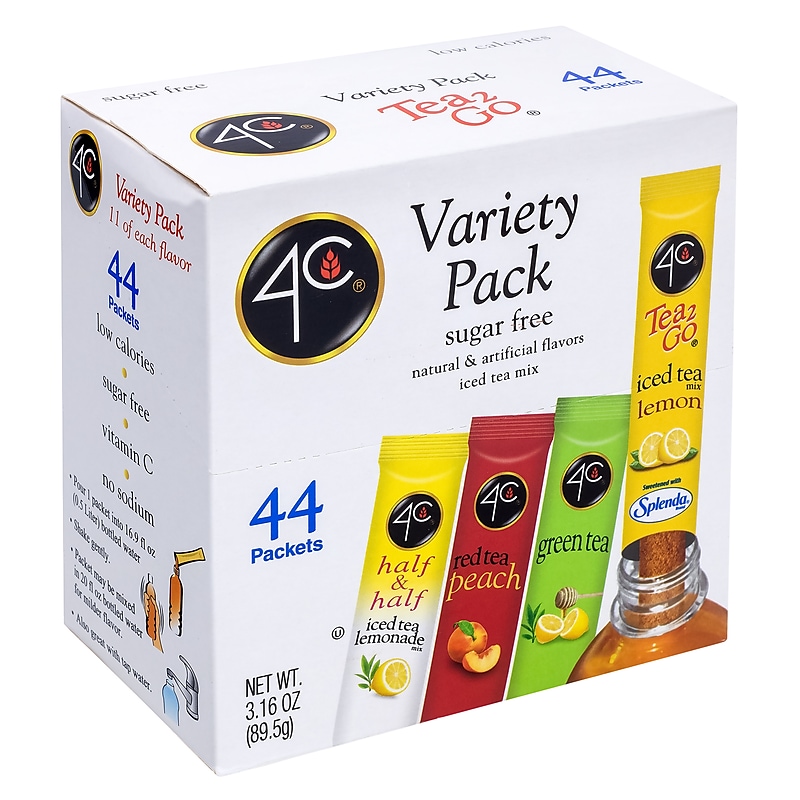 4C Tea 2 Go Sugar Free Iced Tea Mix, Variety Pack, 44/Pack (220-02009) image 1