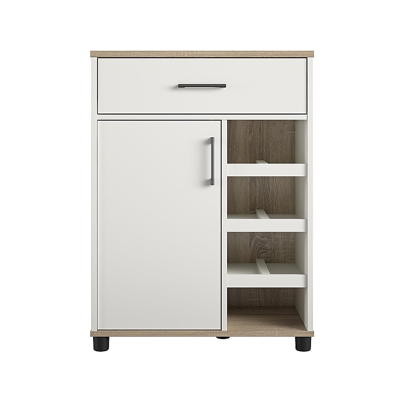System Build Whitmore 36" Bar Cabinet with 6 Shelves, Rustic White/Oak (2461500COM) image 1