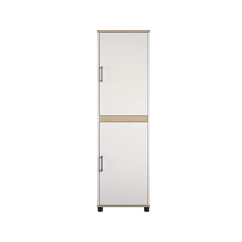 System Build Whitmore 68" Kitchen Pantry Cabinet with 4 Shelves, Rustic White/Oak (9695500COM) image 1