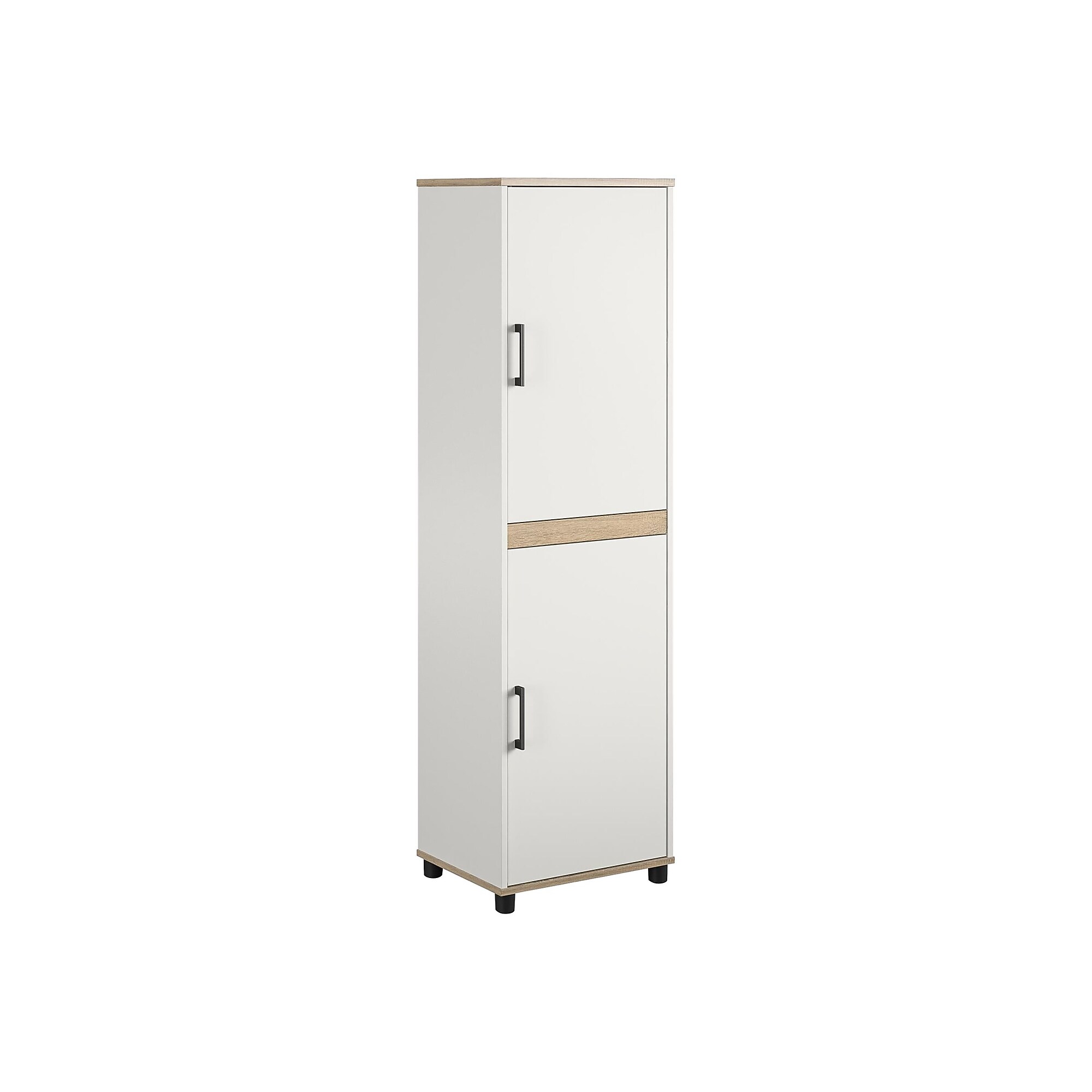 System Build Whitmore 68″ Kitchen Pantry Cabinet with 4 Shelves, Rustic White/Oak (9695500COM) Sansujyuku sansujyuku.com