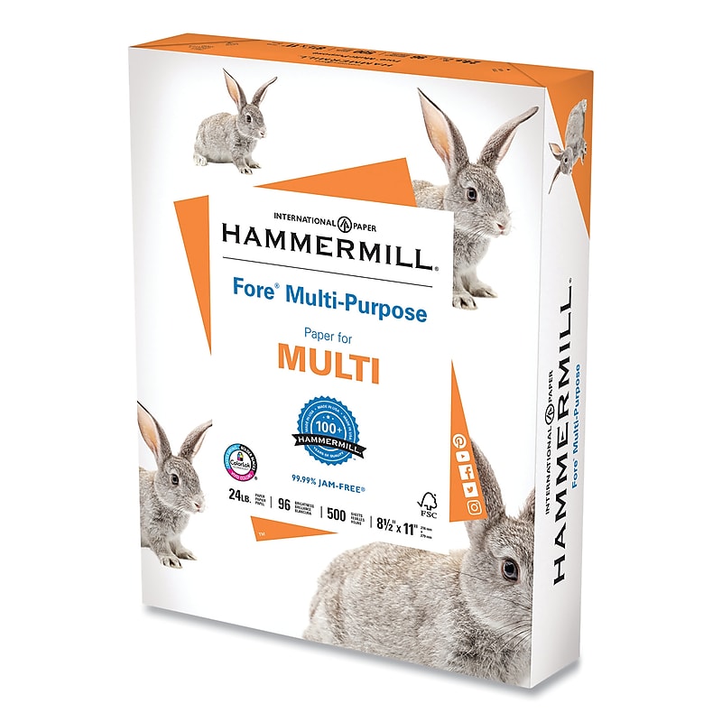 Hammermill Fore Multipurpose Print Paper, 96 Bright, 24 lb, 8.5 x 11, White, 500 Sheets/Ream image 1