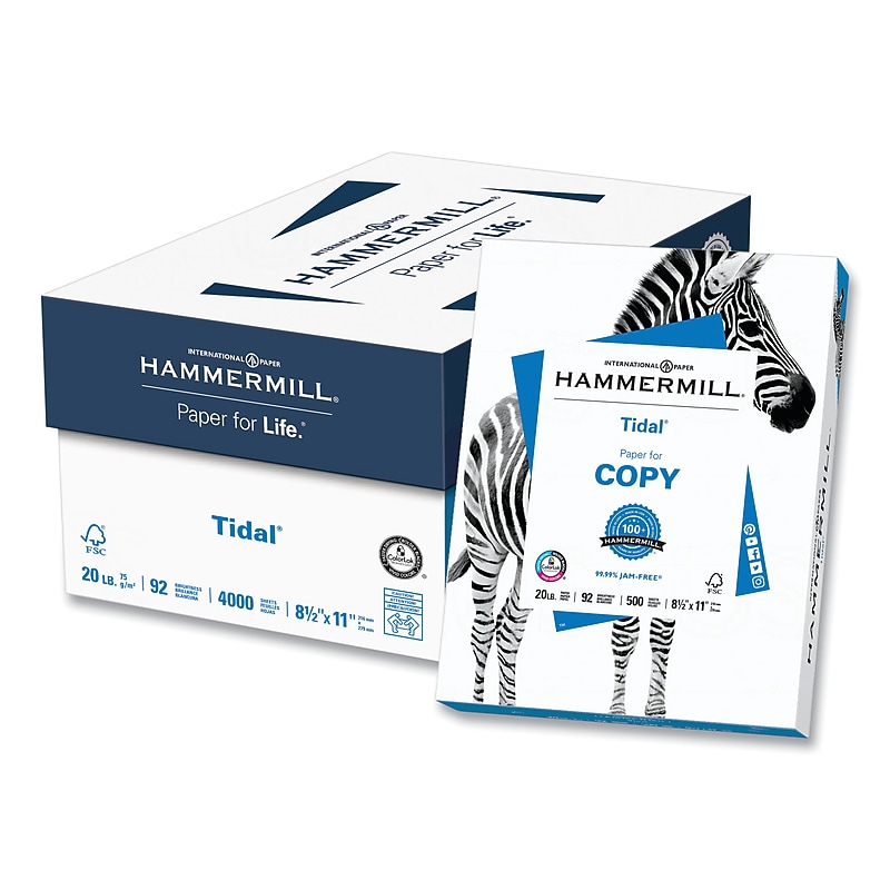 Hammermill Tidal Print Paper, 92 Bright, 20lb, 8.5 x 11, White, 500 Sheets/Ream, 8 Reams/Carton image 1