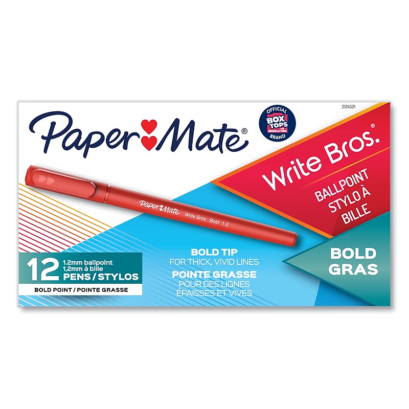 Paper Mate Write Bros. Ballpoint Pen, Bold Point, 1.2mm, Red Ink, 12/Pack (PAP2124521) image 1