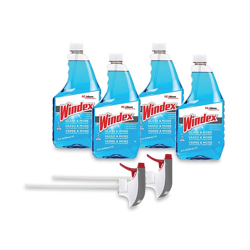 Windex Original Glass Cleaner, Fresh Scent, 32 oz Spray Bottle, 4/Carton image 1