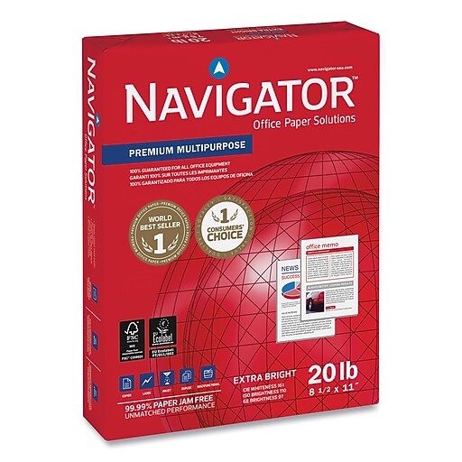 Navigator Premium Multipurpose Copy Paper, 97 Bright, 20 lb