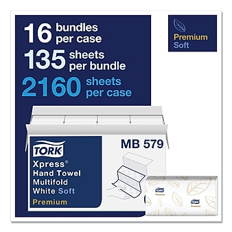 Tork Premium Soft Xpress 3-Panel Multifold Hand Towels, 9.13" x 9.5", 135/Packs, 16 Packs/Carton