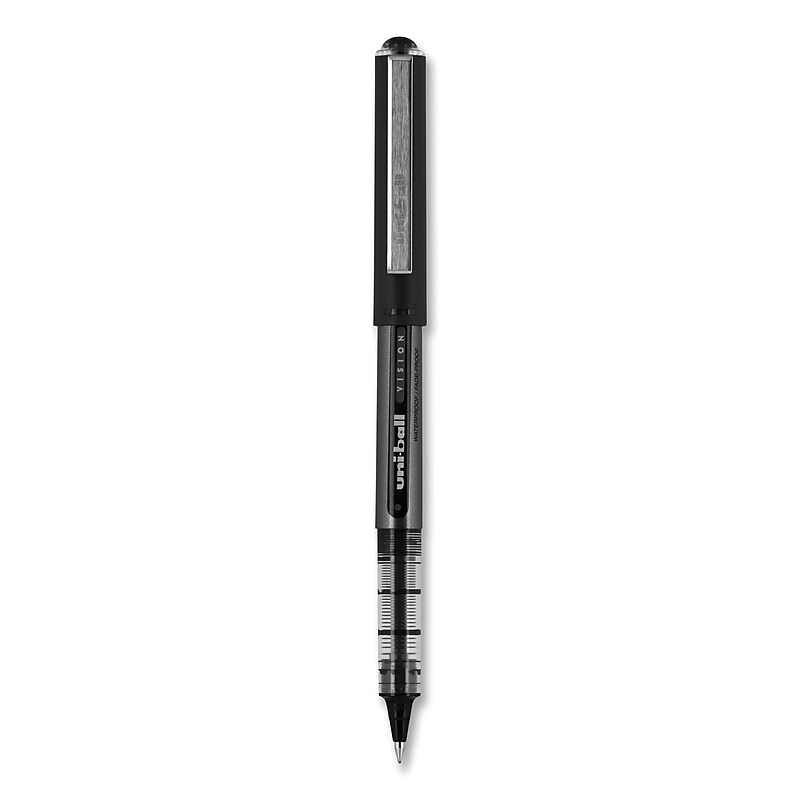 uni-ball VISION Roller Ball Pen, Stick, Bold 1 mm, Black Ink, Black Barrel, Dozen image 1