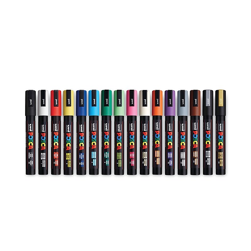 Uni POSCA Permanent Specialty Marker, Medium Bullet Tip, Assorted Colors, 16/Pack (PC5M16C) image 1