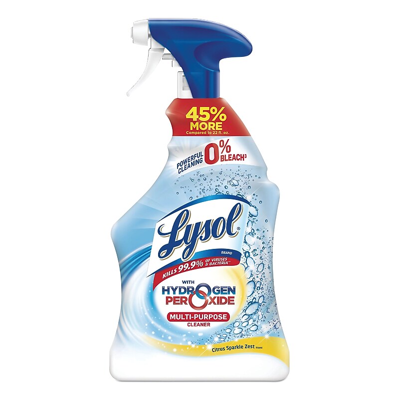LYSOL Brand Multi-Purpose Hydrogen Peroxide Cleaner, Citrus Sparkle Zest, 32 oz Trigger Spray Bottle, 9/Carton image 1