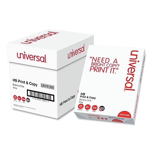 Universal Multipurpose Paper, 96 Bright, 20 lb., 8.5 x 11, Bright White, 500 Sheets/Ream, 5
