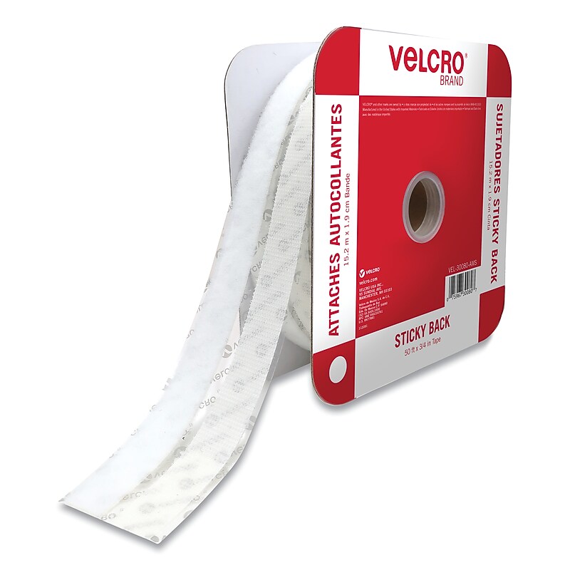 VELCRO Brand Sticky-Back Fasteners, Removable Adhesive, 0.75" x 50 ft., White image 1