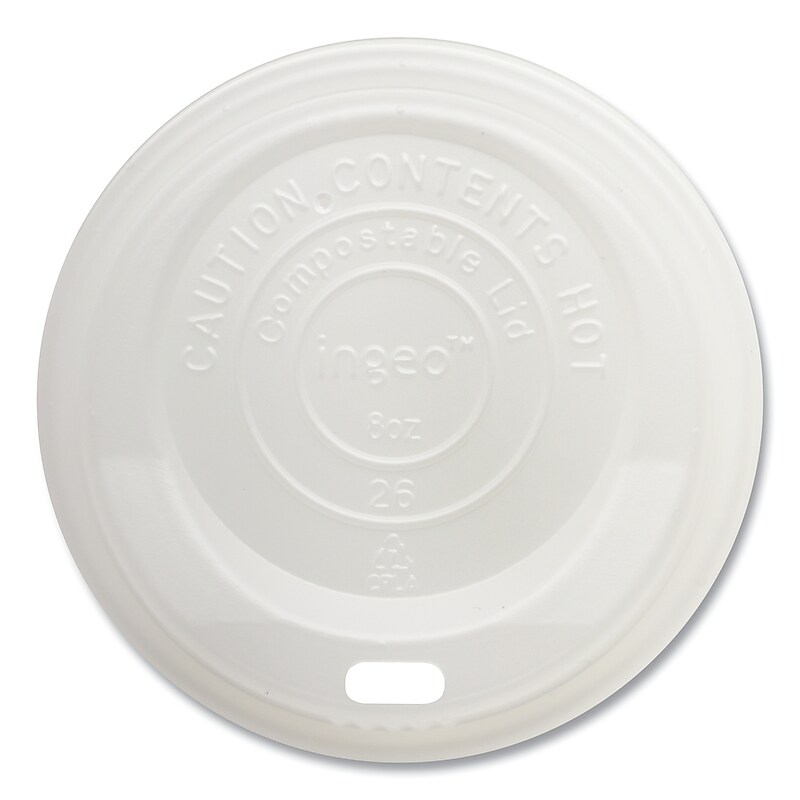 World Centric PLA Lids for Hot Cups, Fits 8 oz Cups, White, 1,000/Carton image 1