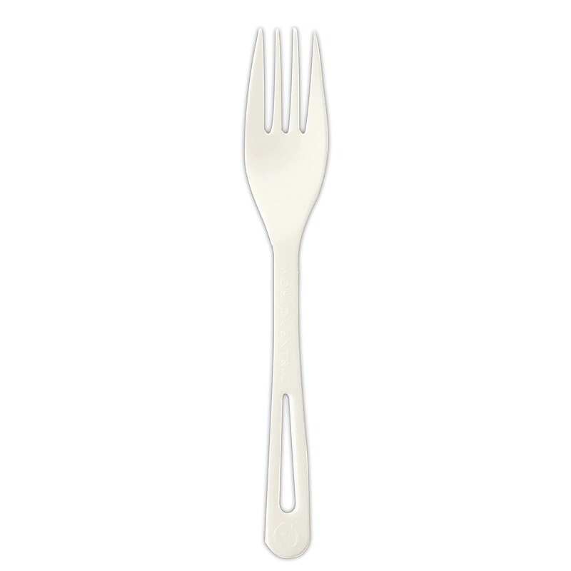 World Centric TPLA Compostable Cutlery, Fork, 6.3", White, 1,000/Carton image 1
