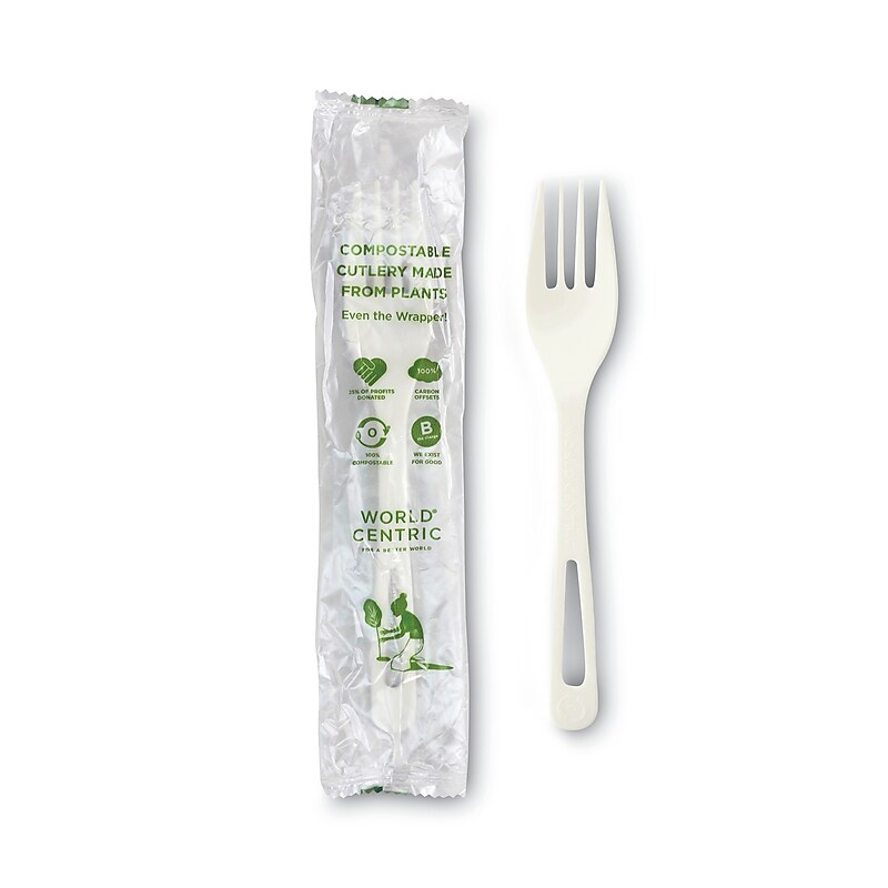 World Centric TPLA Compostable Cutlery, Fork, 6.3", White, 750/Carton image 1
