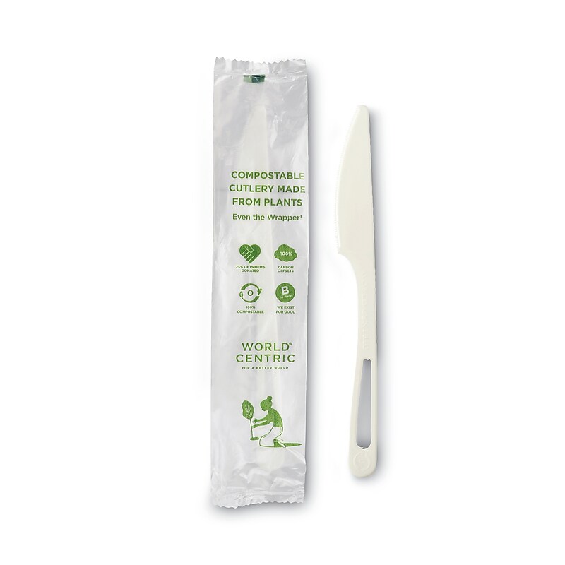 World Centric TPLA Compostable Cutlery, Knife, 6.7", White, 750/Carton image 1