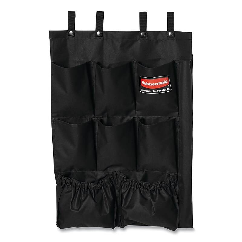 Rubbermaid Commercial Fabric 9-Pocket Cart Organizer, 19.75" x 1.5" x 28", Black (RCP9T9000BLA) image 1