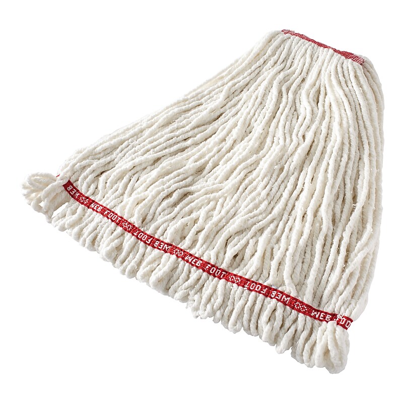Rubbermaid Commercial Web Foot Shrinkless Looped-End Wet Mop Head, Cotton/Synthetic, Large, White, 1" White Headband image 1
