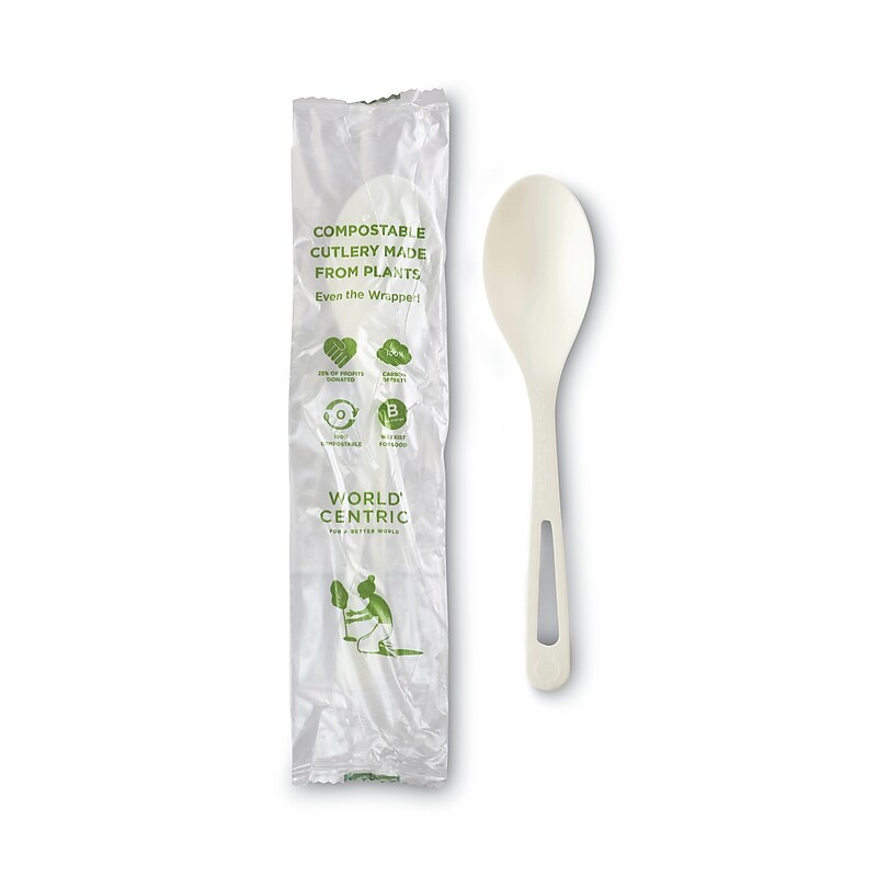 World Centric TPLA Compostable Cutlery, Spoon, 6", White, 750/Carton image 1