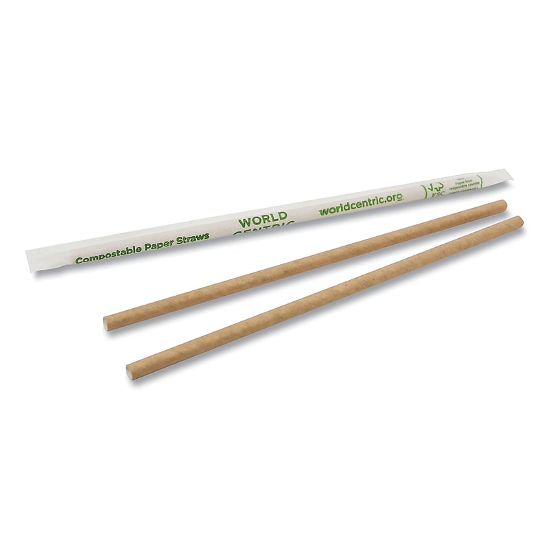 World Centric Sustainable Kraft Paper Straws, Wrapped, 8", Natural, 6,000/Carton image 1
