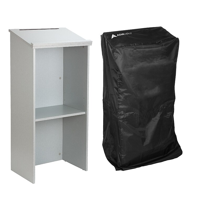 AdirOffice 46" Podium Lectern with Cover, Silver Grain (661-01-SIL-PKG) image 1