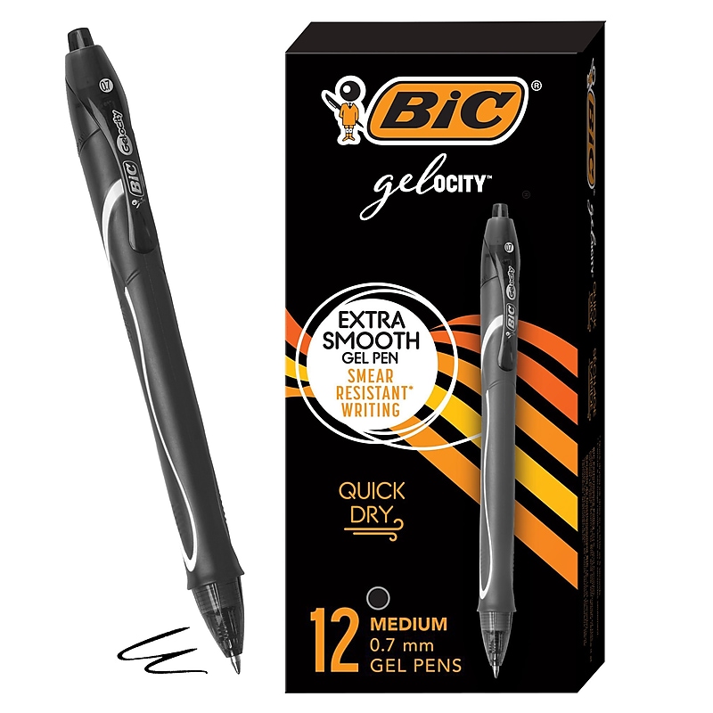 BIC Gel-ocity Quick Dry Retractable Gel Pen, Medium Point, 0.7 mm, Black Ink, 12/Pack (RGLCG11-BLK) image 1