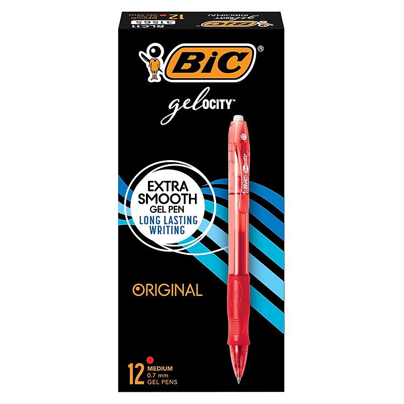 BIC Gel-ocity Original Retractable Gel Pens, Medium Point, 0.7 mm, Red Ink, 12/Pack (31565/RLC11) image 1