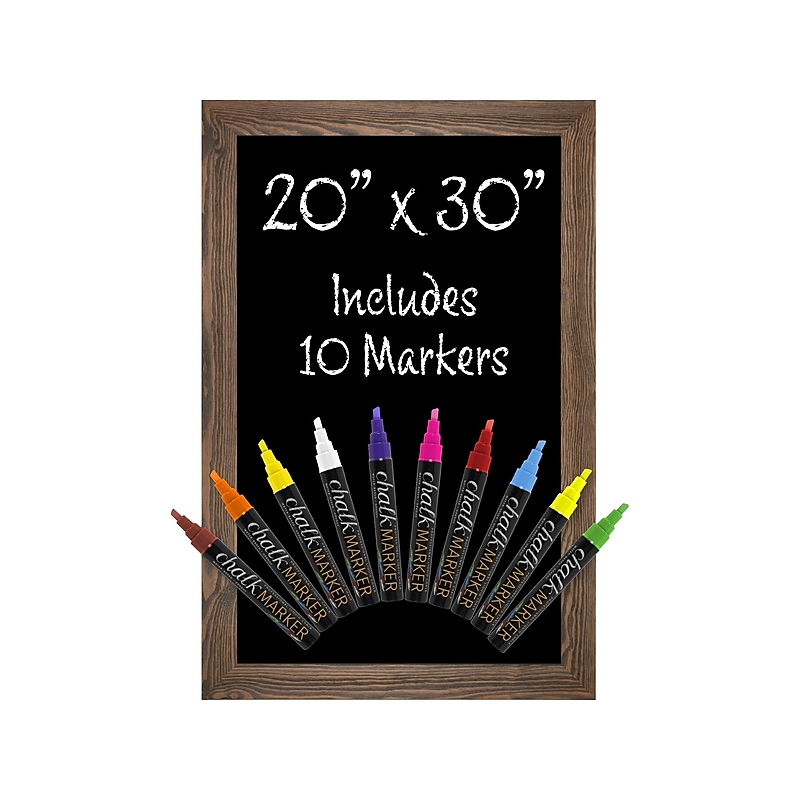 Excello Global Products Magnetic Chalkboard, Rustic Brown Wood, 30" x 20" (GPP-0010) image 1