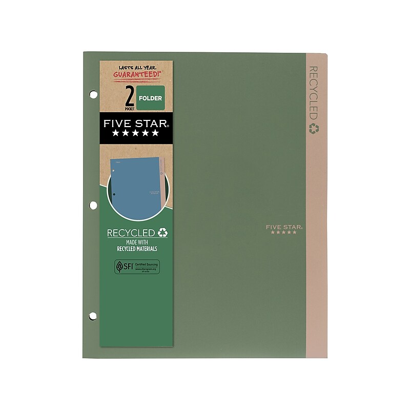 Five Star 100% Recycled 3-Hole Punched 2-Pocket Paper Folder, Assorted Colors (330027-22) image 1