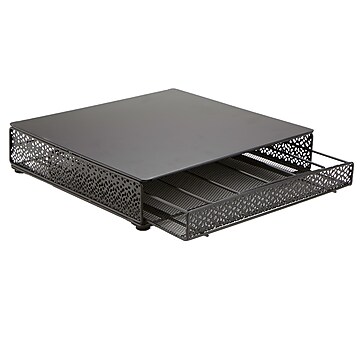 Mind Reader K-Cup Single Serve Coffee Pod Storage Drawer with Flower Pattern Metal Mesh, 36 Pod Capacity, Black (MTRAY-BLK)