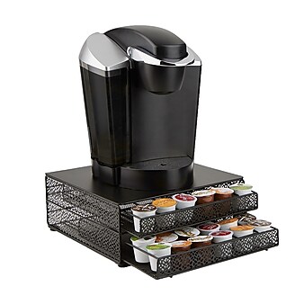 Mind Reader 72 Capacity Double K-Cup Storage Tray with Flower Pattern Metal Mesh, Black (DBMTRAY-BLK)