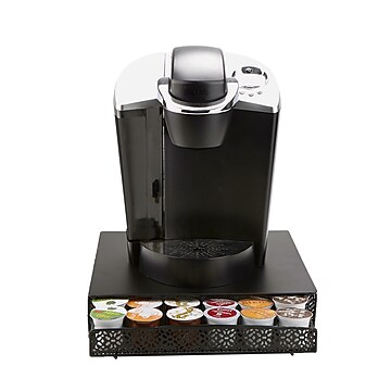 Mind Reader K-Cup Single Serve Coffee Pod Storage Drawer with Flower Pattern Metal Mesh, 36 Pod Capacity, Black (MTRAY-BLK)
