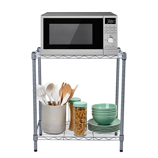 Silver Mind Reader 3 Tier Microwave Shelf Counter Unit With Hooks 
