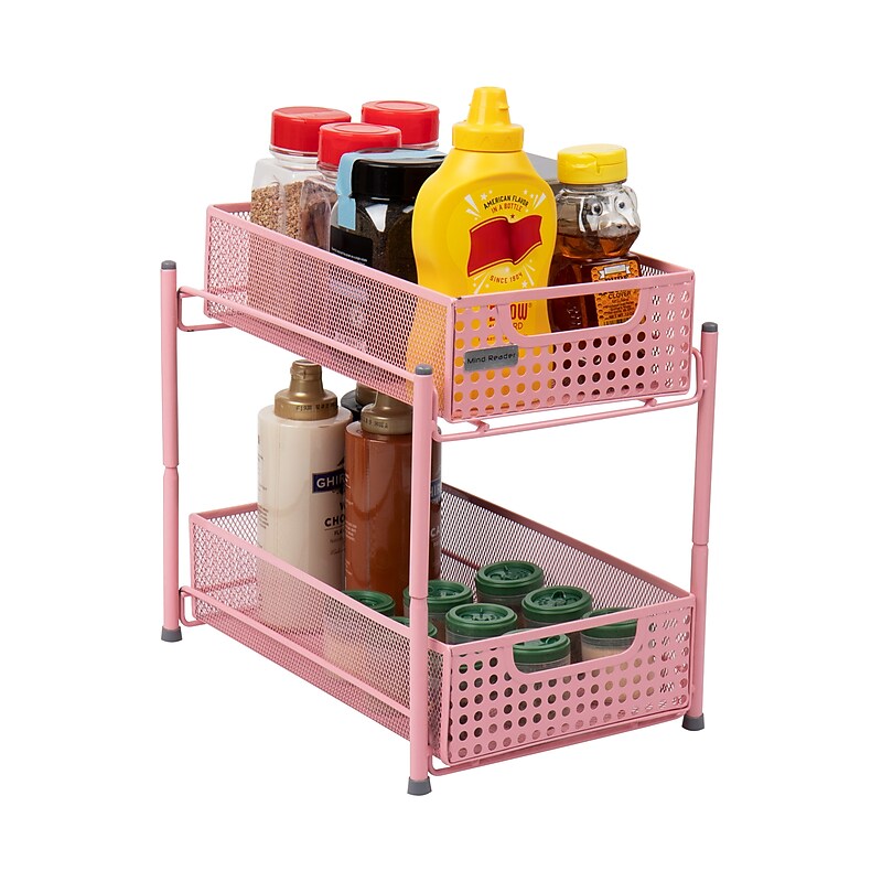 Mind Reader 10.5"H 2 Shelf Accessory Organizer Supply Storage, Pink, Metal (HCABASK2T-PNK) image 1
