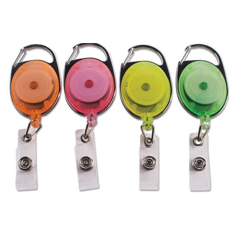 Advantus Carabiner-Style Retractable ID Card Reel, 30" Extension, Assorted Neon, 20/Pack (ADV91119) image 1