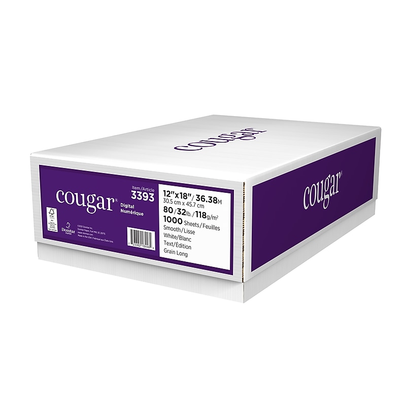 Domtar Cougar 12" x 18" Laser Paper, 80 lbs., White, 1000/Case (3393) image 1