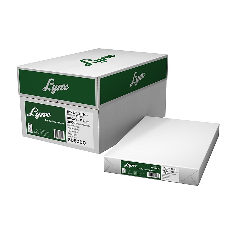Lynx Opaque 11" x 17" Laser Paper, 32 lbs., 96 Brightness, 2000 Sheets/Carton (508000case) image 1