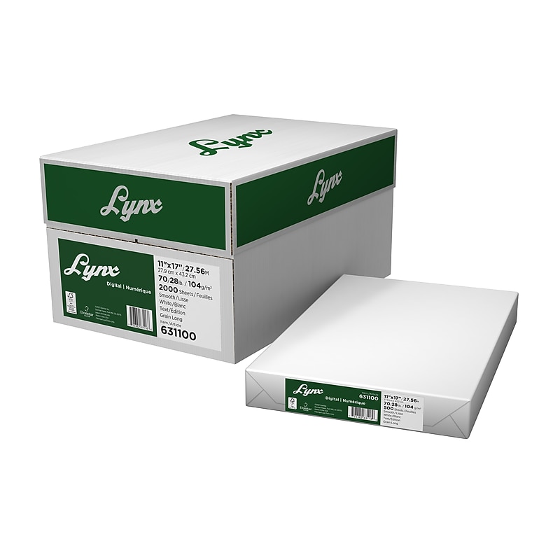 Domtar Lynx Opaque Digital 11" x 17" Laser Paper, 70 lbs., White, 2000 Sheets/Case (631100) image 1